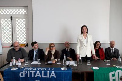 RAVENNA 28/02/2025. AMMINISTRATIVE 2025. Fratelli d' Italia, Forza Italia e Nicola Grandi  presentano  Eleonora Zanolli candidata a vice Sindaco