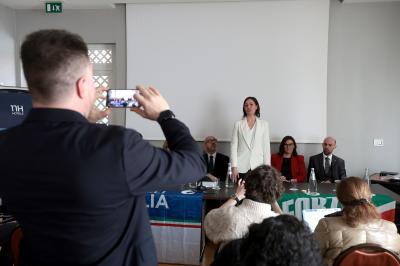 RAVENNA 28/02/2025. AMMINISTRATIVE 2025. Fratelli d' Italia, Forza Italia e Nicola Grandi  presentano  Eleonora Zanolli candidata a vice Sindaco