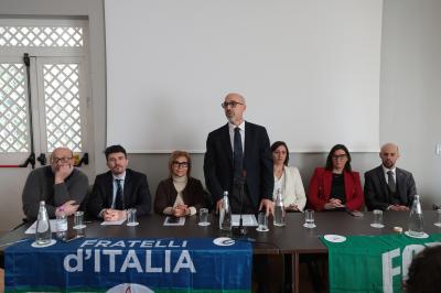 RAVENNA 28/02/2025. AMMINISTRATIVE 2025. Fratelli d' Italia, Forza Italia e Nicola Grandi  presentano  Eleonora Zanolli candidata a vice Sindaco