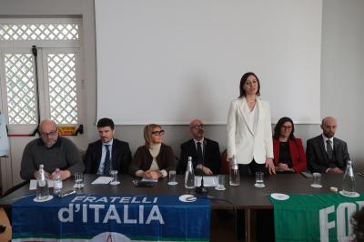 RAVENNA 28/02/2025. AMMINISTRATIVE 2025. Fratelli d' Italia, Forza Italia e Nicola Grandi  presentano  Eleonora Zanolli candidata a vice Sindaco