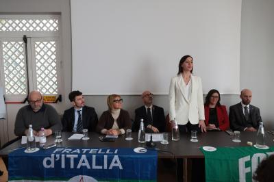 RAVENNA 28/02/2025. AMMINISTRATIVE 2025. Fratelli d' Italia, Forza Italia e Nicola Grandi  presentano  Eleonora Zanolli candidata a vice Sindaco