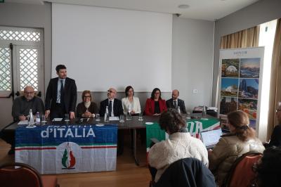 RAVENNA 28/02/2025. AMMINISTRATIVE 2025. Fratelli d' Italia, Forza Italia e Nicola Grandi  presentano  Eleonora Zanolli candidata a vice Sindaco