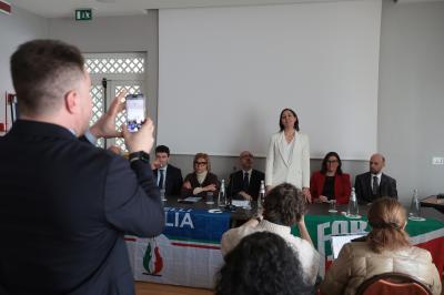 RAVENNA 28/02/2025. AMMINISTRATIVE 2025. Fratelli d' Italia, Forza Italia e Nicola Grandi  presentano  Eleonora Zanolli candidata a vice Sindaco