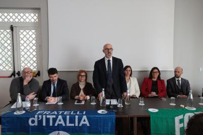 RAVENNA 28/02/2025. AMMINISTRATIVE 2025. Fratelli d' Italia, Forza Italia e Nicola Grandi  presentano  Eleonora Zanolli candidata a vice Sindaco