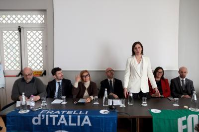 RAVENNA 28/02/2025. AMMINISTRATIVE 2025. Fratelli d' Italia, Forza Italia e Nicola Grandi  presentano  Eleonora Zanolli candidata a vice Sindaco