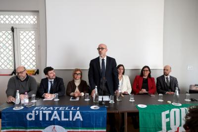 RAVENNA 28/02/2025. AMMINISTRATIVE 2025. Fratelli d' Italia, Forza Italia e Nicola Grandi  presentano  Eleonora Zanolli candidata a vice Sindaco