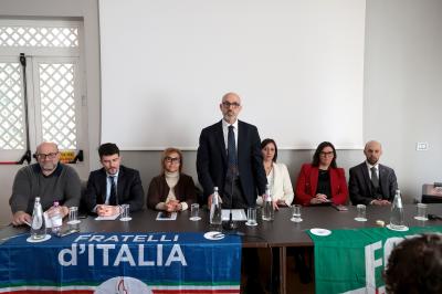 RAVENNA 28/02/2025. AMMINISTRATIVE 2025. Fratelli d' Italia, Forza Italia e Nicola Grandi  presentano  Eleonora Zanolli candidata a vice Sindaco