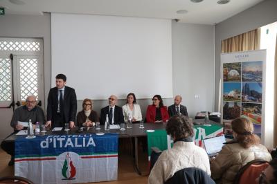 RAVENNA 28/02/2025. AMMINISTRATIVE 2025. Fratelli d' Italia, Forza Italia e Nicola Grandi  presentano  Eleonora Zanolli candidata a vice Sindaco